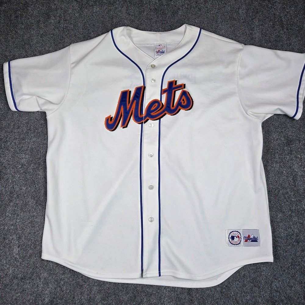 New York Mets Jersey Mens 2XL White Majestic Dunbar MLB Baseball Button Front